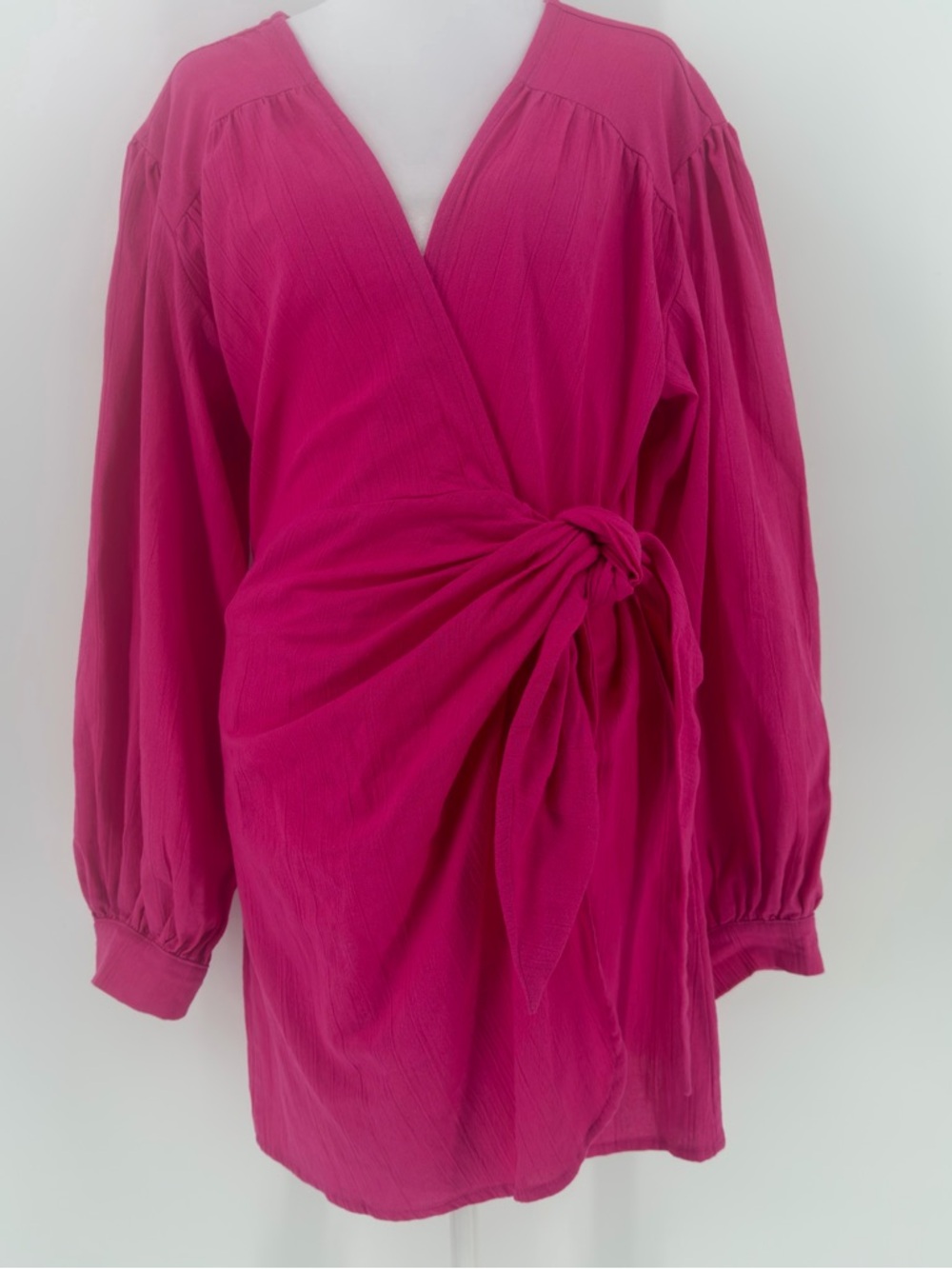 NWT ELF Handmade Linen Wrap‎ Dress Magenta Bali Boho Cottagecore M